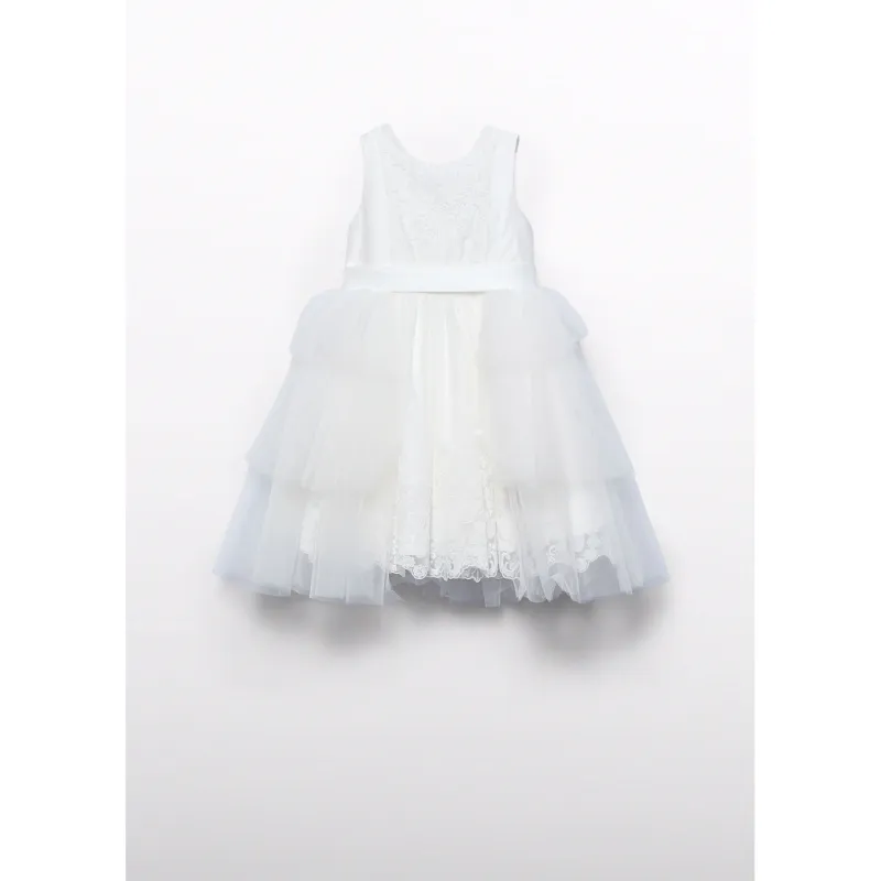 CREAM TULLE PEPLUM DRESS BOW & TULLE REMOVABLE BELT TRIM / 5040-007