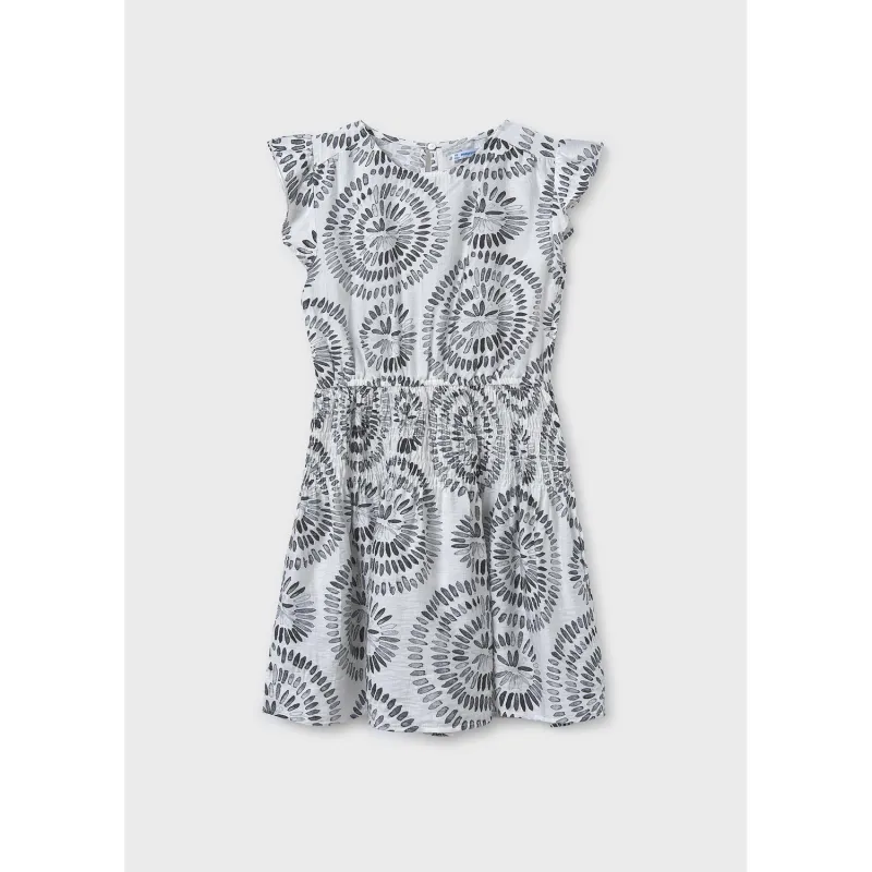 BLACK & WHITE VISCOSE DRESS PRINTED CIRCLES / 6975-022