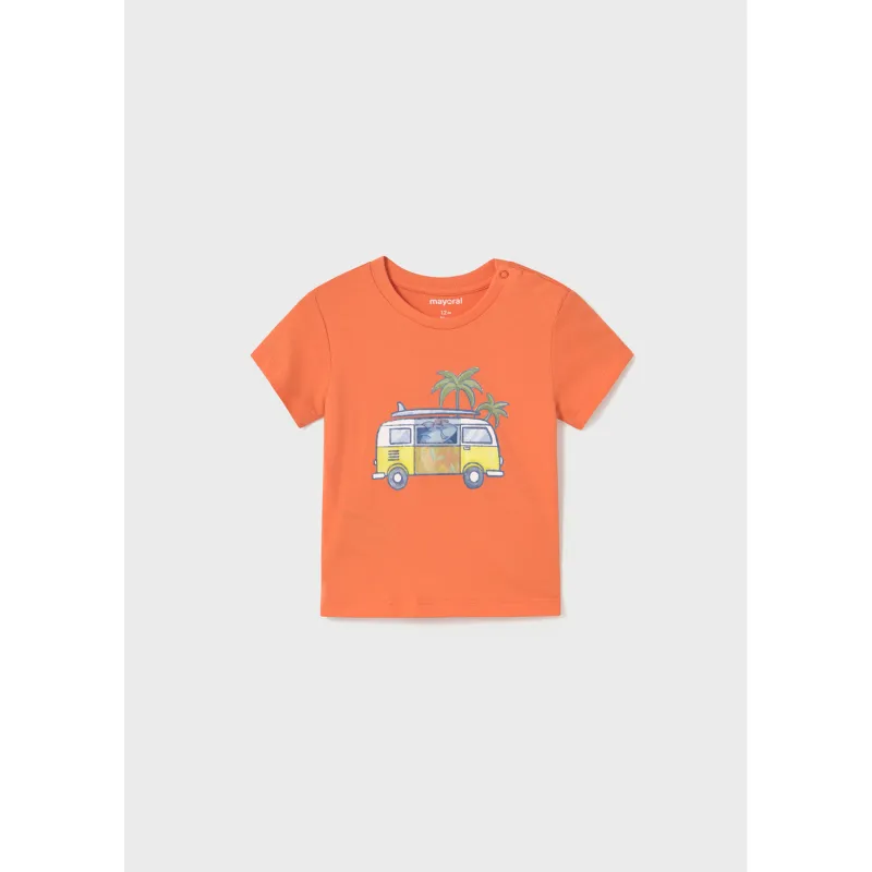 ORANGE TSHIRT BUS PRINT SHORT SLEEVE / 1063-044