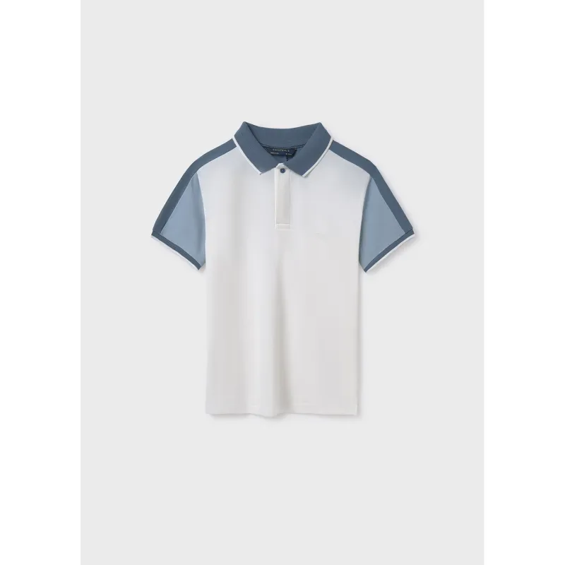CREAM POLO TOP BLUE COLLAR & SLEEVE TRIM / 6134-052