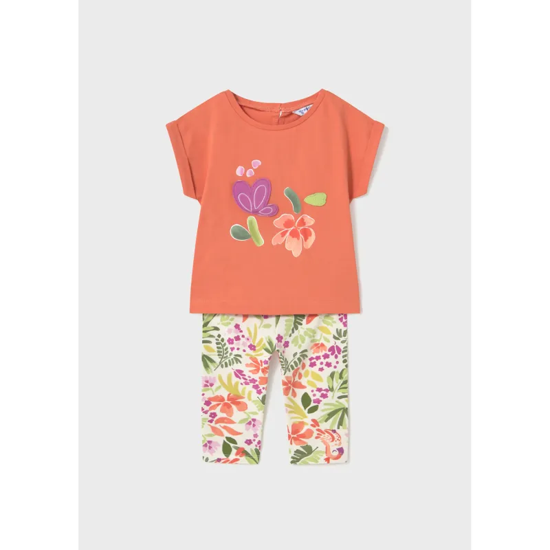 ORANGE & FLORAL 2PC LEGGING SET PRINTED LEGGING / 1738-034