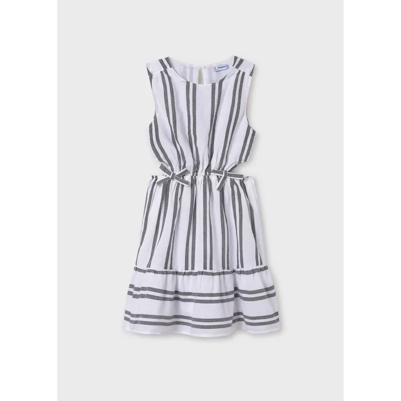 BLACK & CREAM STRIPED DRESS OPEN SIDES / 6982-063