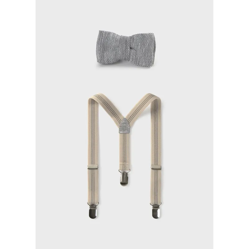 CHARCOAL & BEIGE SUSPENDER & BOWTIE / 10891-068