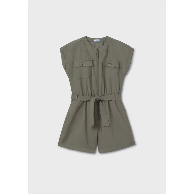 MOSS GREEN ROMPER & BELT SHORT 2 POCKETS / 866-045