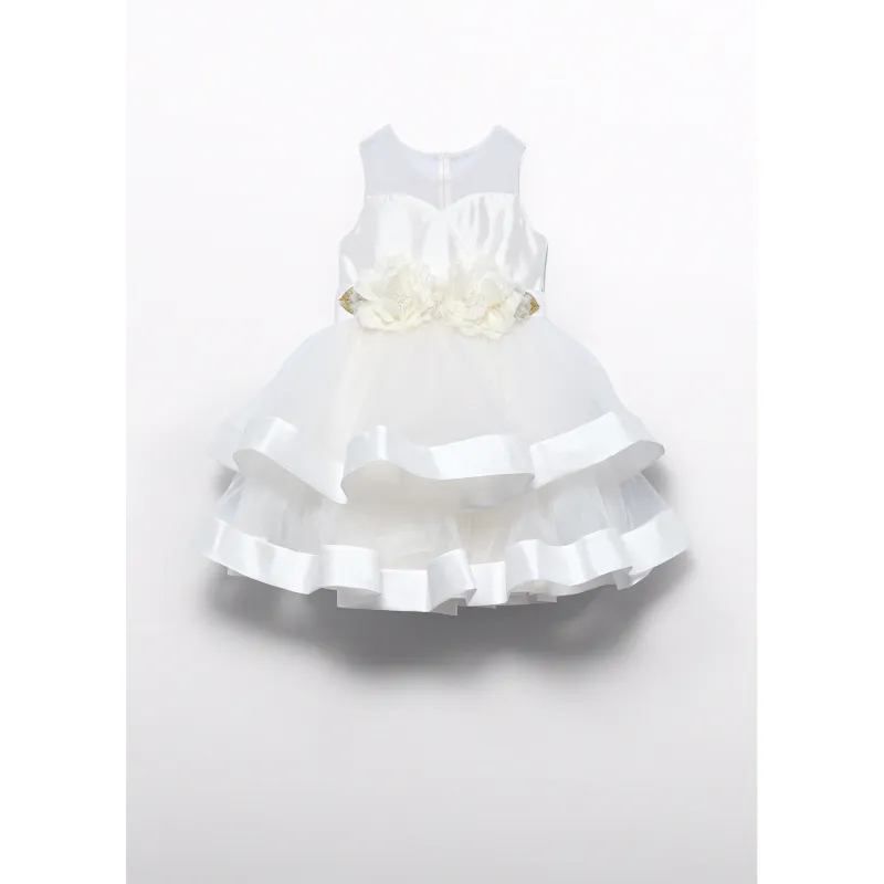 CREAM DRESS & BE COMBINED SHANTUNG & TULLE 2TIERS / 5035-050