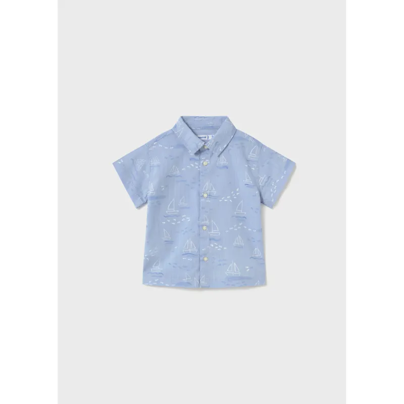 BLUE SAILBOAT PRINT SHIRT SHORT SLEEVE / 1112-075
