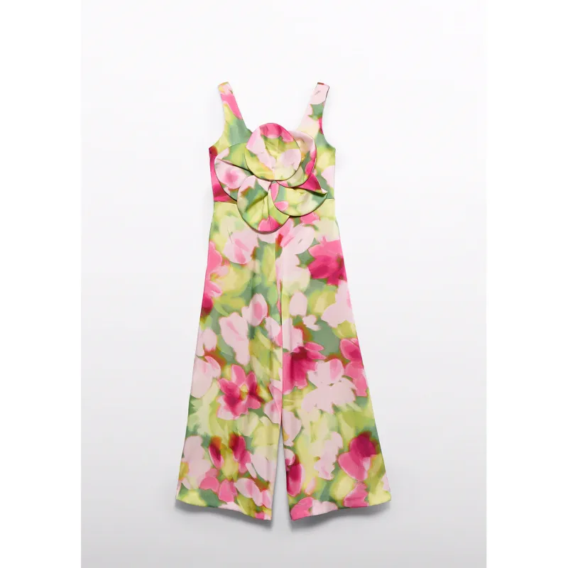 FUSCHIA JUMPSUIT MULTICOLORED PRINT WATERCOLOR / 5227-004