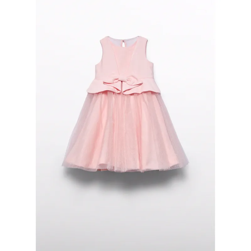PINK DRESS TULLE SKIRT SATIN BODICE BOW TRIM / 5034-051