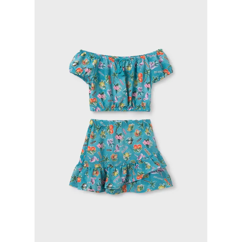 GREN 2PC PRINTED SKIRT SET FRUITS & FLAMINGOS / 6989-080