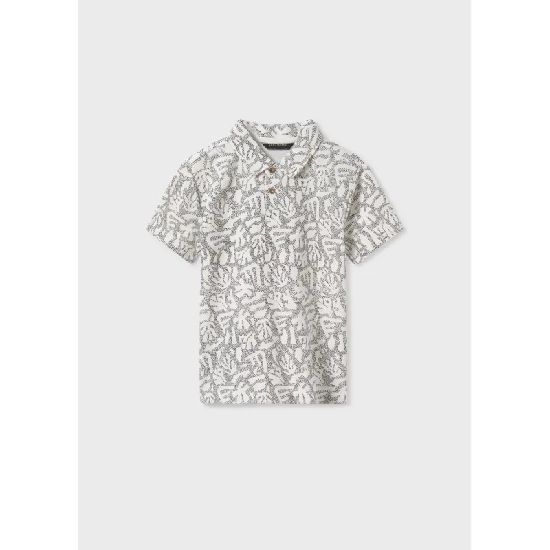 WHITE & BLACK JPRINT POLO TOP SHORT SLEEVE / 130-014