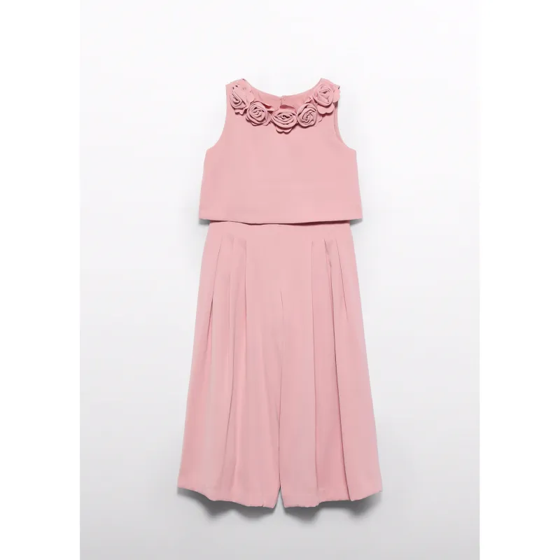 ROSE 2PCL LONG CREPE PANT SET FLOWER NECKLINE APPLIQUE / 5233-058