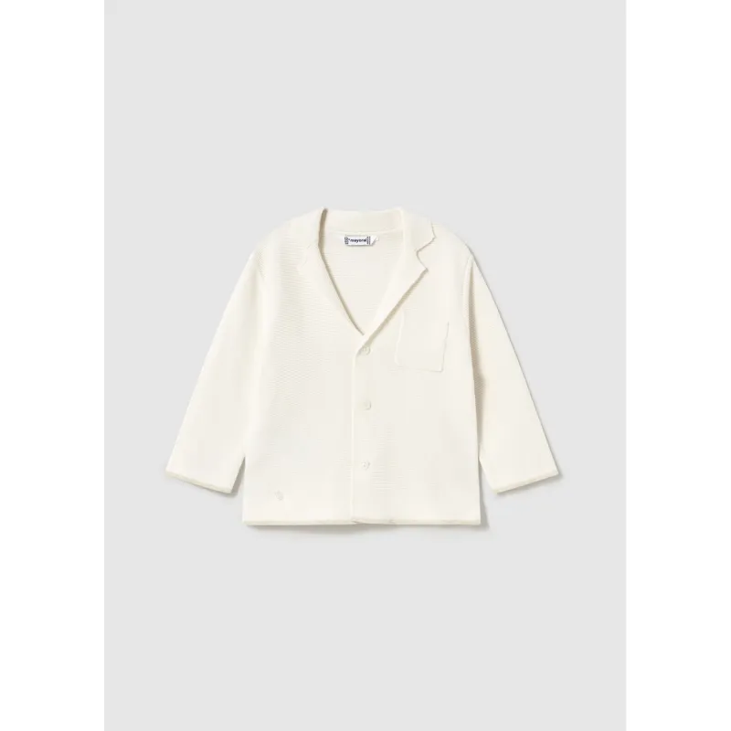 CREAM KNIT CARDIGAN WITH COLLAR & POCKET / 1469-065