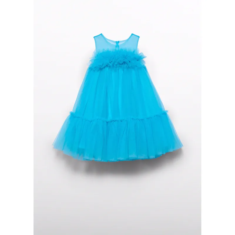 TURQUOISE BLUE TULLE DRESS RUFFLE BODICE TRIM / 5051-067
