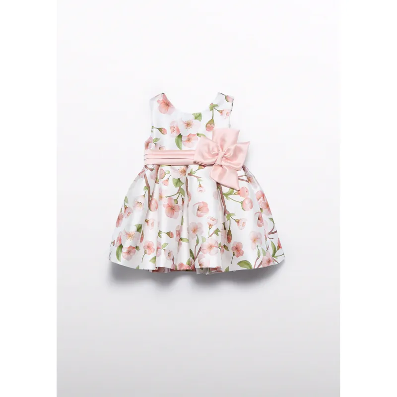 CREAM DRESS PINK BELT & FLORAL PRINT / 5010-002
