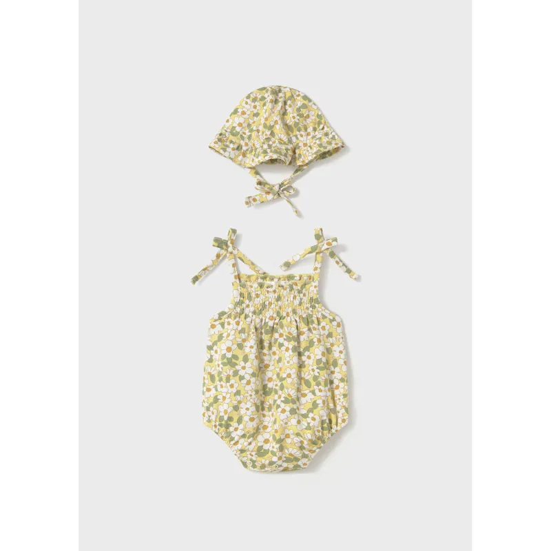 2PC YELLOW ROMPER & SUNHAT DAISY PRINT S/STRAPS / 1667-039