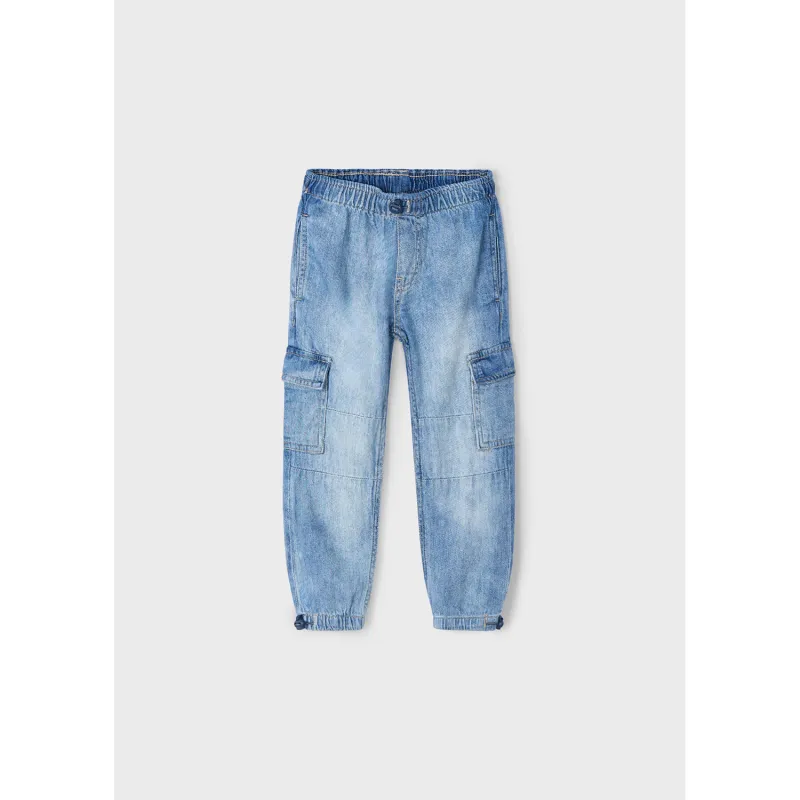 MEDIUM BLUE DENIM PANT CARGO BAGGY FIT / 3573-023