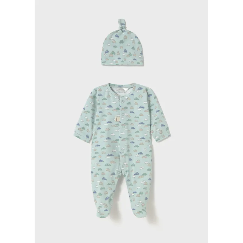 GREEN 2PC SLEEPER & HAT CAR PRINT FRONT CLOSURE / 1706-094