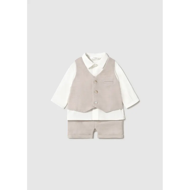 BIEGE 2PC SHORT SET IMITATION VEST / 1212-059
