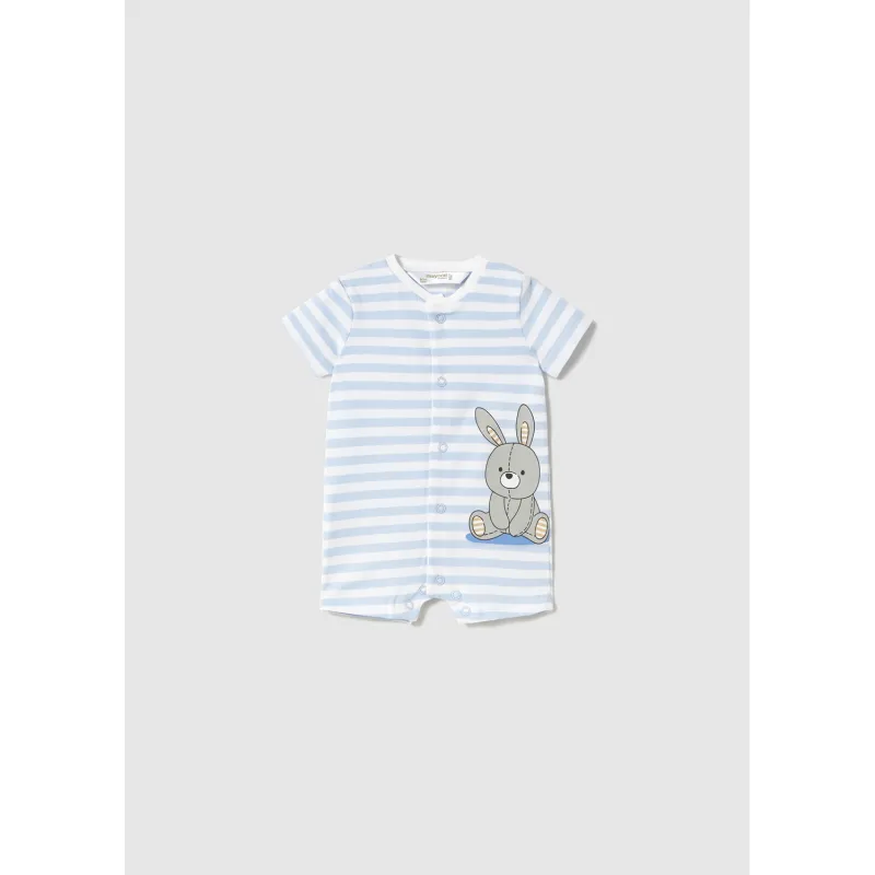 BLUE & WHITE STRIPED SHORT ROMPER GREY BUNNY / 1707-012
