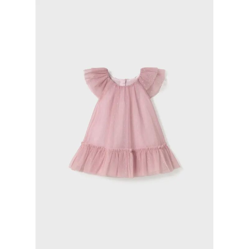 PEACH TULLE DRESS FLOUNCE CAP SLEEVE / 1850-018