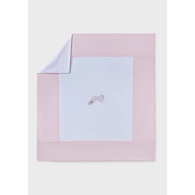 CREAM & PINK COTTON BLANKET BOW EMBROIDERY / 9858-046
