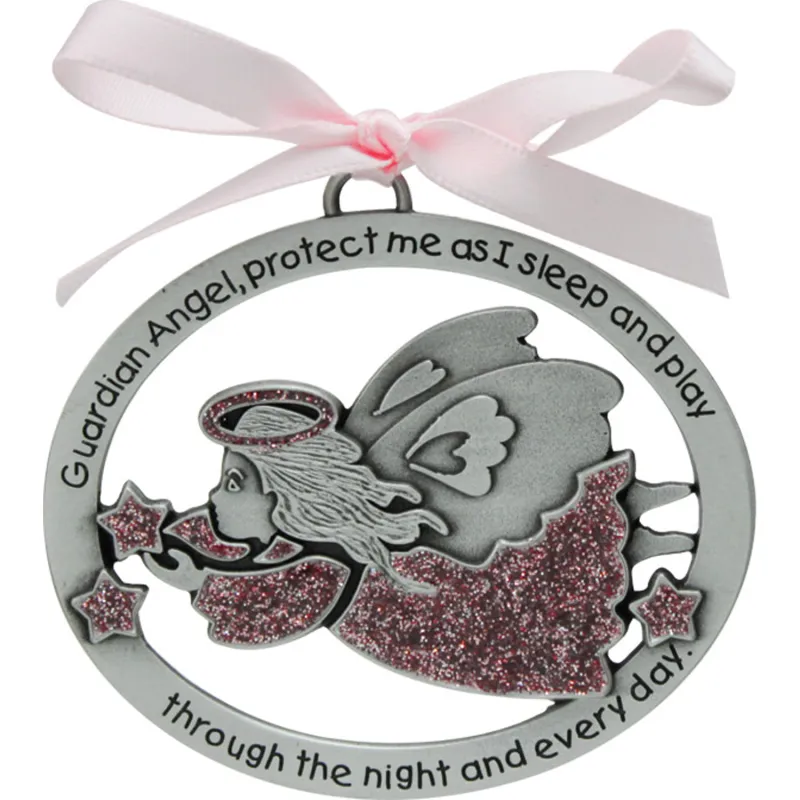 PINK ANGEL CRIB MEDAL WITH RIBBON / ABB-CM16P