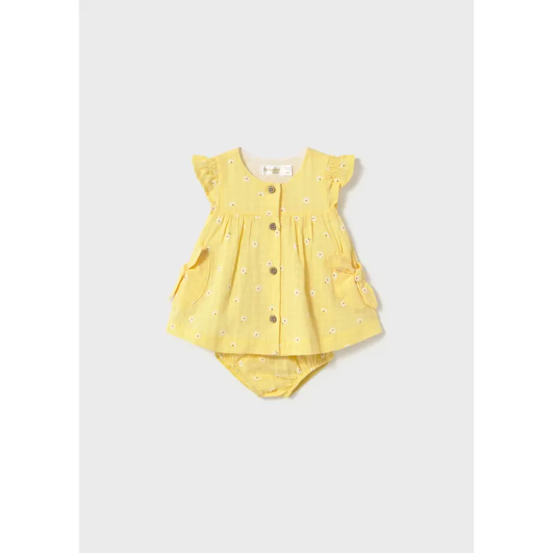 YELLOW 2PC DRESS & PANTIES DAISY PRINT POCKET / 1851-024