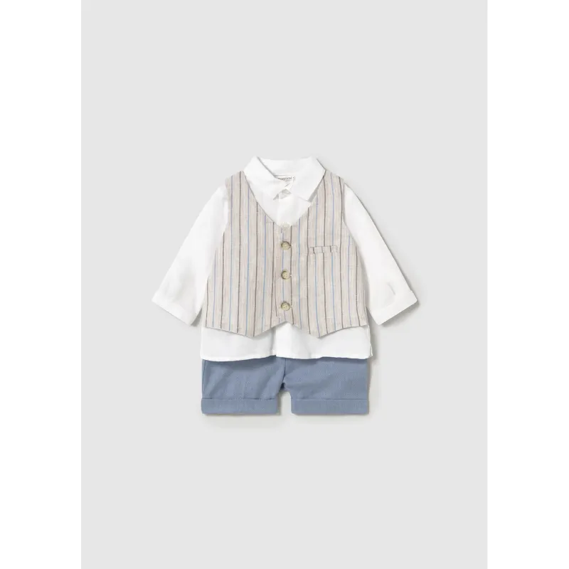 LINEN & BLUE 3PC VEST SHORT SET STRIPED / 1212-058