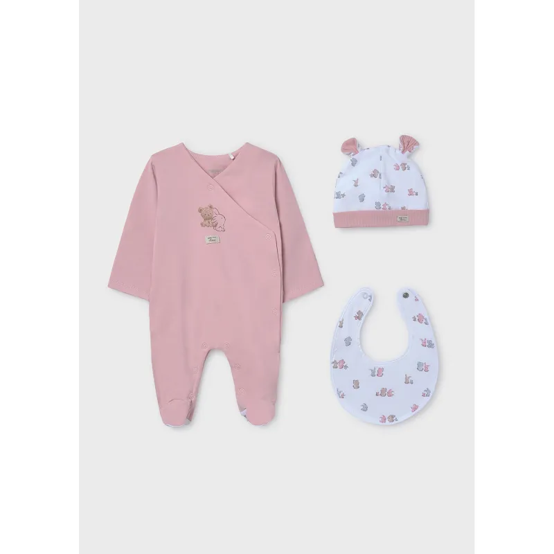 ROSE 3PC SLEEPER & BIB & HAT WHITE BEAR PRINT / 9907-060