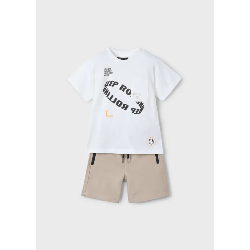 WHITE & TAN SHORT SET SHORT SLEEVE / 3608-015