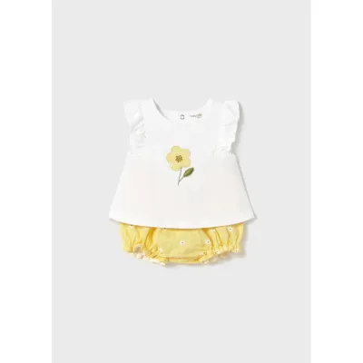 WHITE & YELLOW SHORT SET DAISY PRINT / 1255-070
