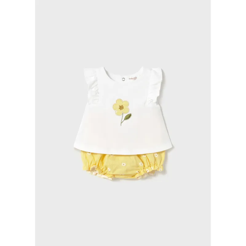 WHITE & YELLOW SHORT SET DAISY PRINT / 1255-070