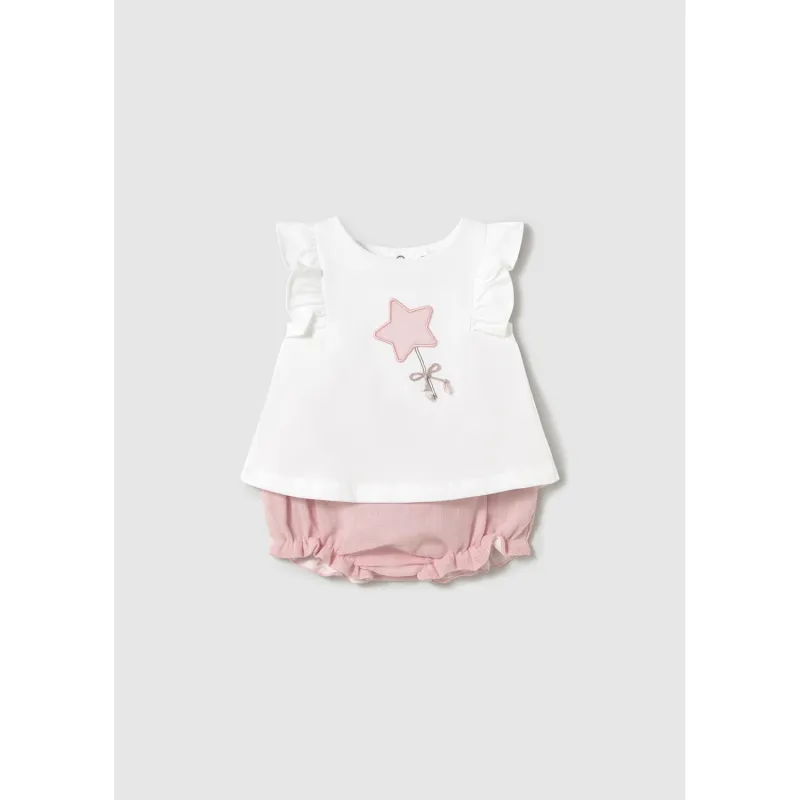 WHITE & PINK 2PC SHORT SET STAR WAND APPLIQUE / 1255-069