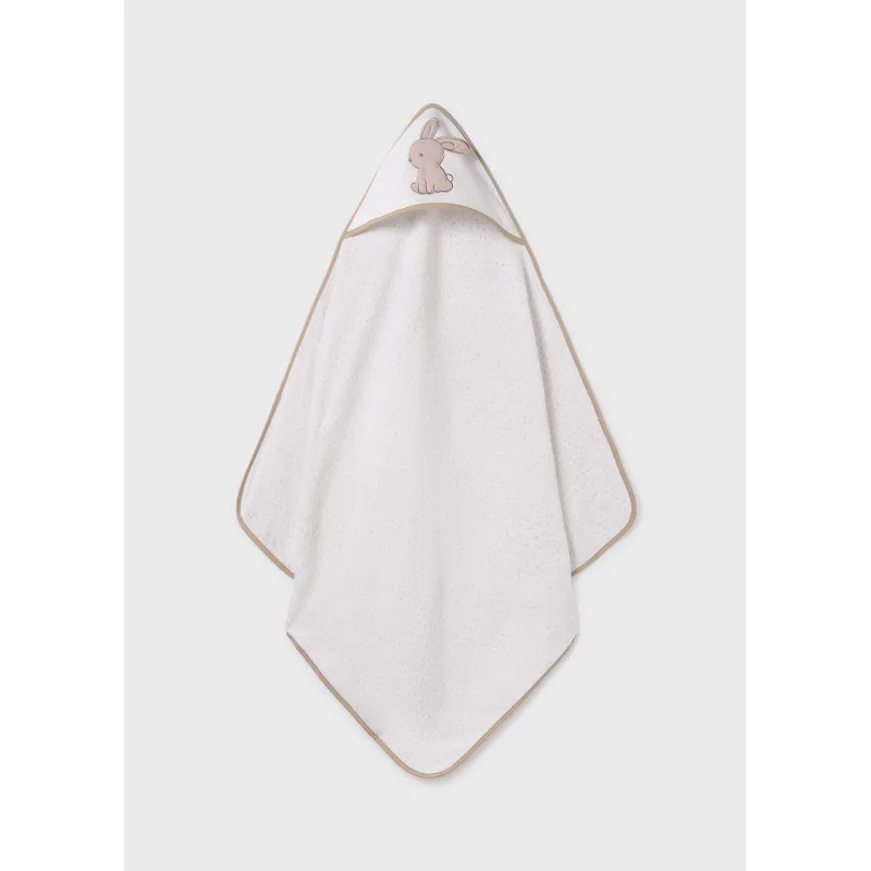 OFF WHITE BATH TOWEL BROWN BUNNY APPLIQUE / 9918-010