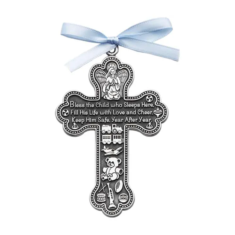 BLESS THIS BOW PEWTER CRIB CROSS / ABB-CM6