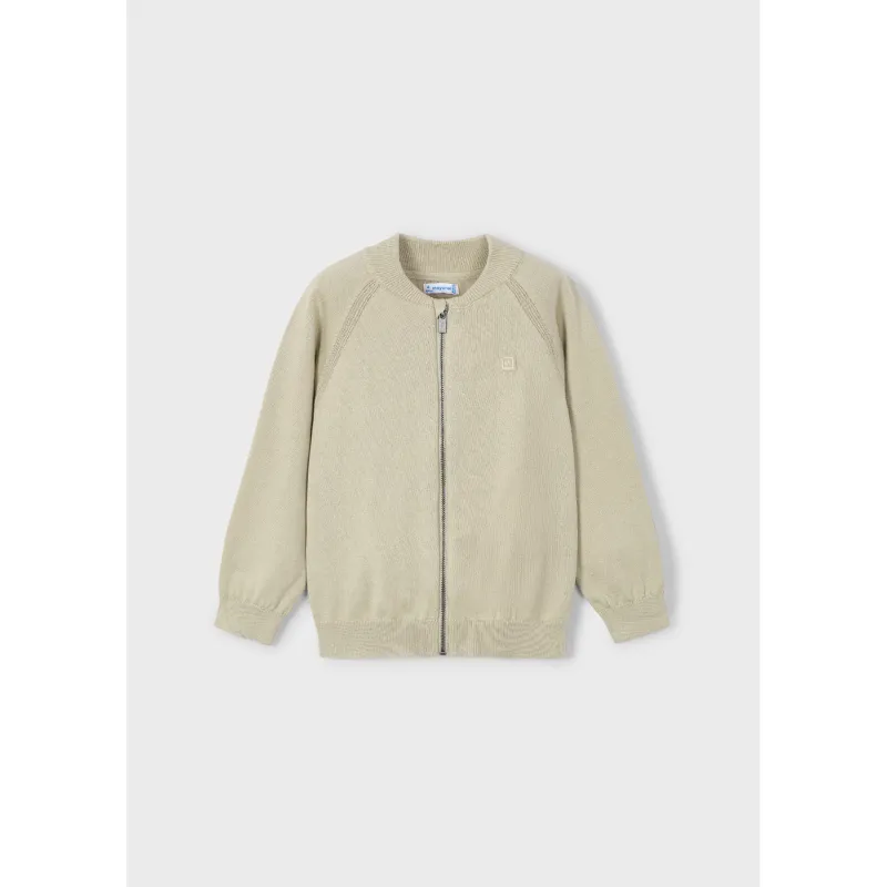 TAN KNIT BOMBER JACKET ZIP CLOSURE / 3373-024
