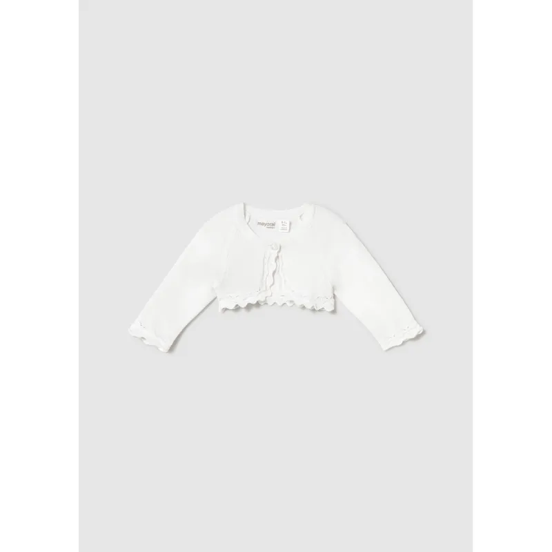 WHITE BOLERO CARDIGAN SCALLOPPED EDGE TRIM BASIC / 318-078