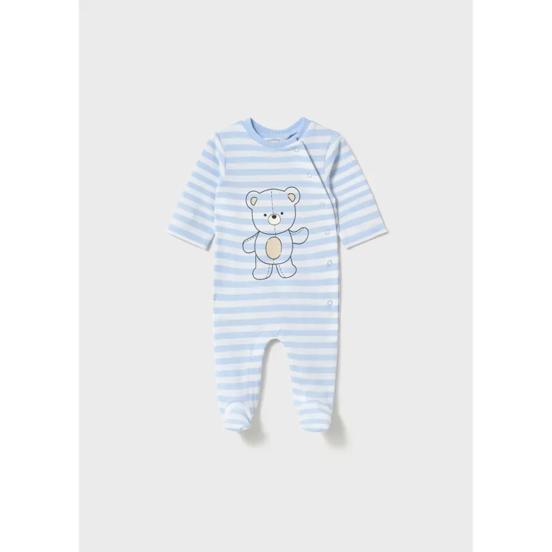 BLUE STRIPED SLEEPER SIDE CLOSURE BEAR PRINT / 1709-017