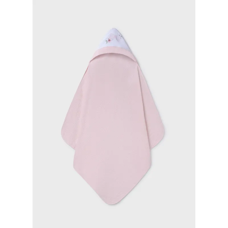 PINK BATH TOWEL WHITE EMBROIDERED HOOD / 9917-096
