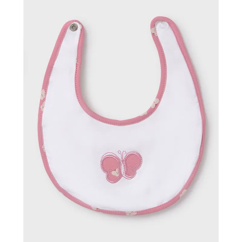 WHITE BIB PINK BUTTERFLY EMBROIDERY & EDGING / 9875-068A