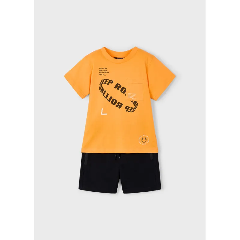 ORANGE & NAVY 2PC SHORT SET BLCK PRINT / 3608-018