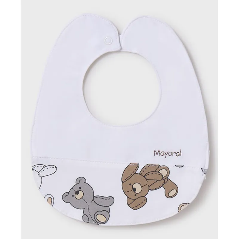 CREAM BIB SET SMALL BEAR PRINT / 9877-077