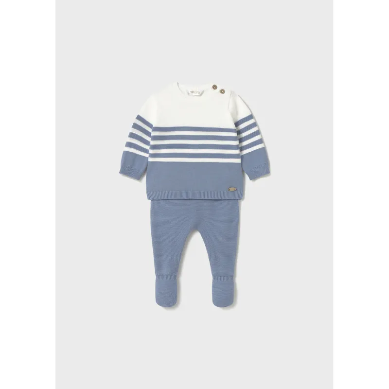 BLUE & WHITE 2PC KNIT PANT SET / 1556-018