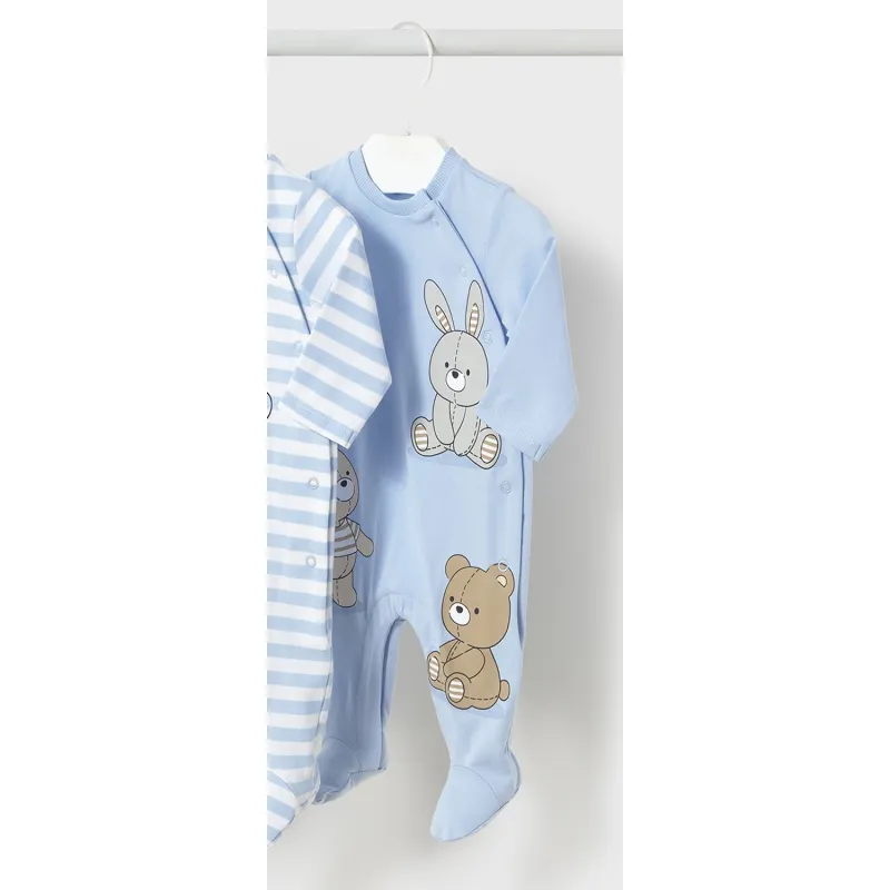 BLUE SLEEPER BUNNY & BEAR PRINT SIDECLOSURE / 1709-017