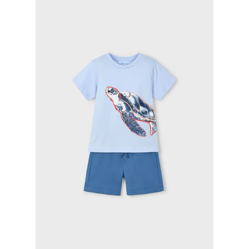 BLUE 2PC KNIT SHORT SET TURTLE PRINT / 3609-023