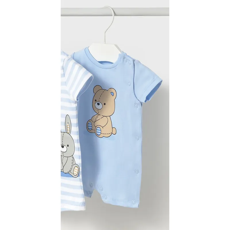 BLUE SHORT ROMPER BEAR PRINT BRWN / 1707-012