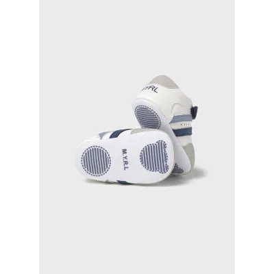 WHITE SHOE-GREY & NAVY TRIM / 9899-079