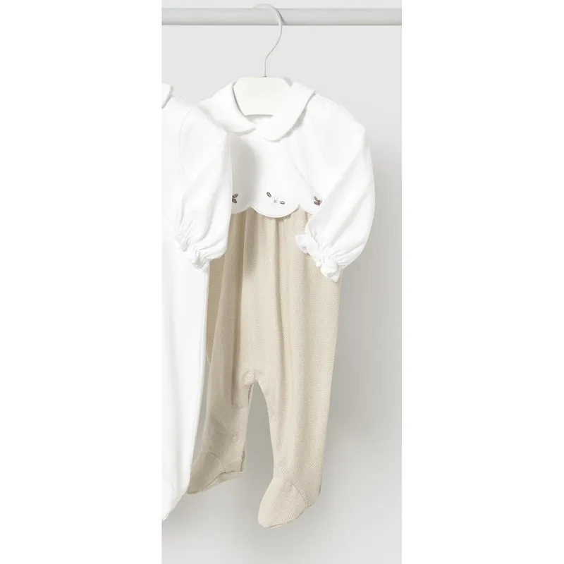 BEIGE DOT PRINT SLEEPER WHITE BODICE / 1751-058