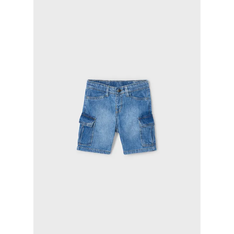 MEDIUM BLUE DENIM CARGO BERMUDA SHORT / 3229-097