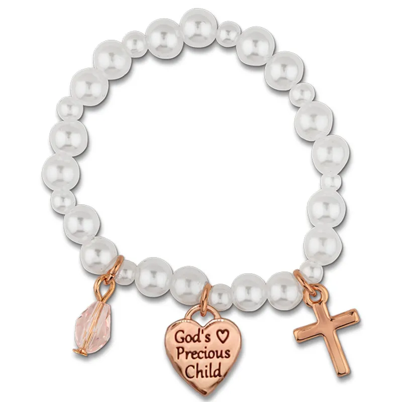 WHITE STRETCH BABY BRACELET WITH ROSE GOLD CHARMS / SHE-MM3191